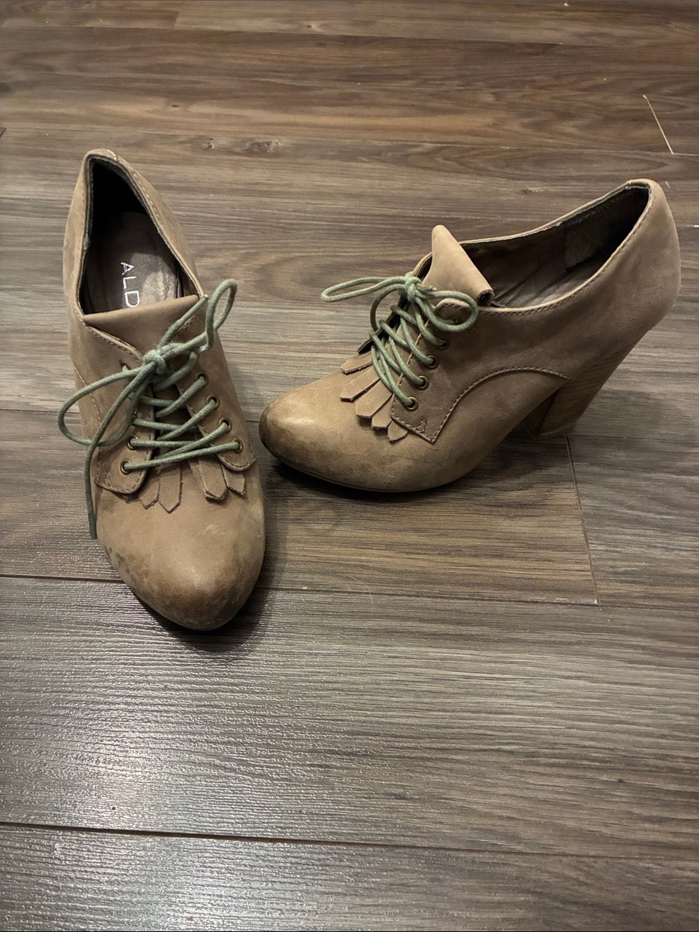 ALDO Tan Suede Lace-Up Fringe Heel Booties
